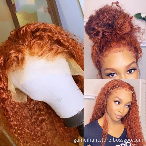 150 180 density  Human Hair Ginger Wig  100%  brazilian virgin transparent Deep wave human hair wig 13x4 lace human hair wigs